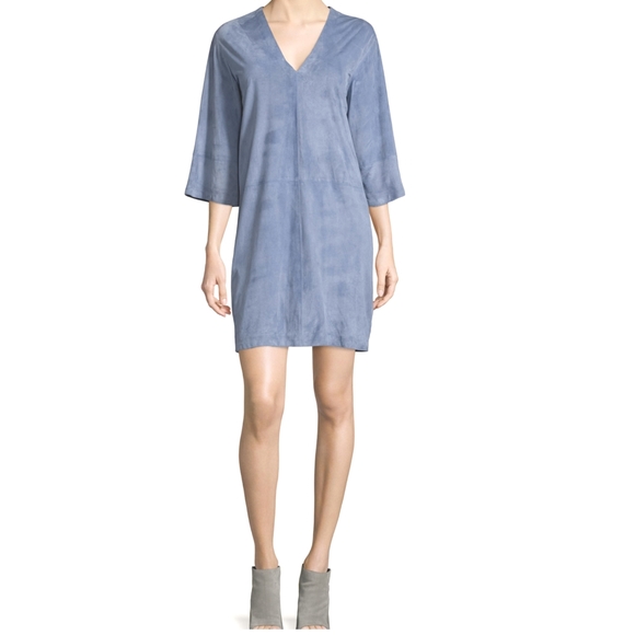 vince dress blue suede tunic shift mini - Picture 2 of 12